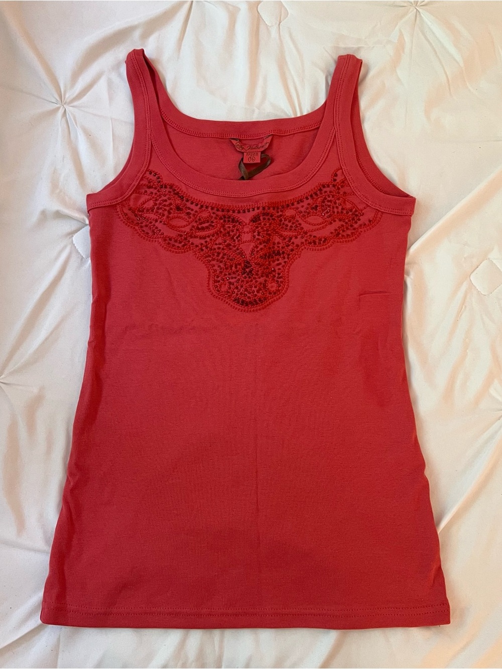 Red beaded boho y2k full length cotton tank top